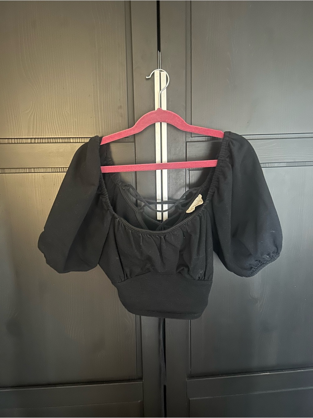 Altar'd State Black Puff Sleeve Cropped Blouse